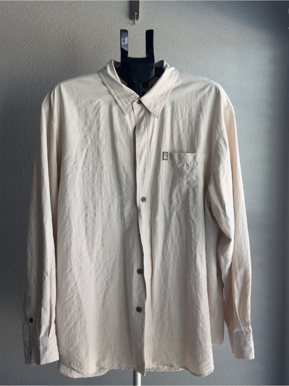 100% Silk, Men’s Cream Button-Up Shirt - XXL Double XL